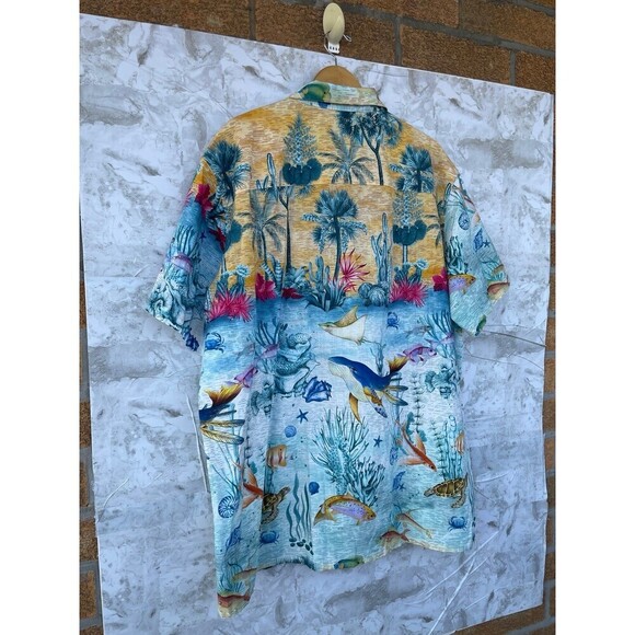 YIUME Men's 1950s Vintage Hawaiian Shirt Cotton Funky Camp Shirt Marine Ocean - Picture 5 of 12